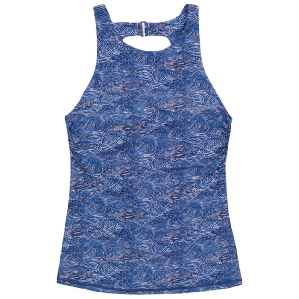 Swimzip high neck tankini XL NWOT, blue and white Ocean Breeze print.